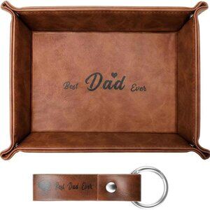 Valet Tray, Brown Leather, Keep Essentials Organized BEST DAD EVER + KEY…